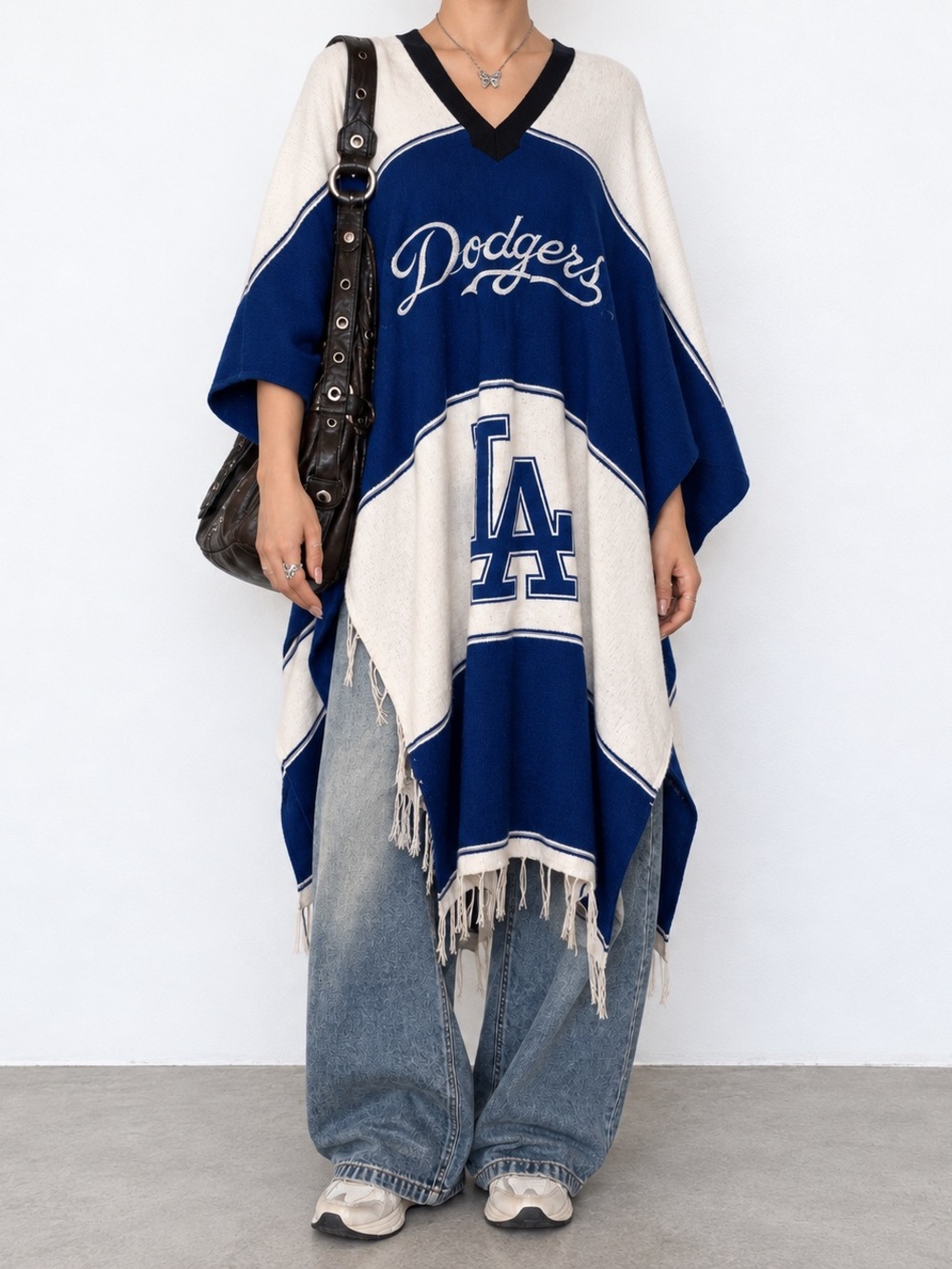 LA dodges blue and white poncho one size